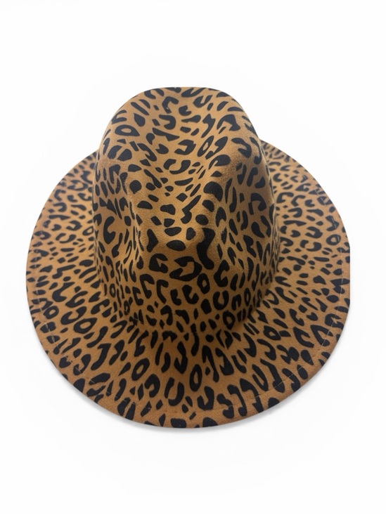 Accessories - Leopard Print Wide Brim Fedora Hat, Brown and Black,OS